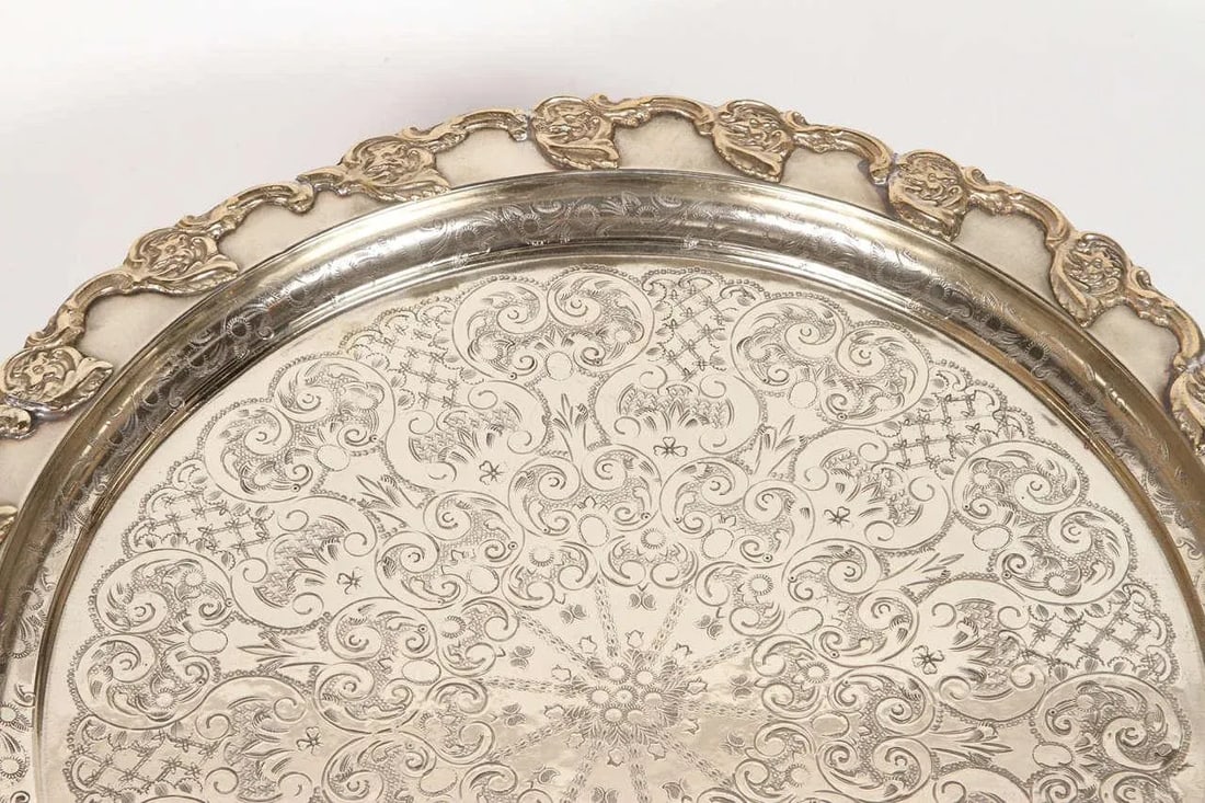 Moroccan Handcrafted Silver Round Tray - 8