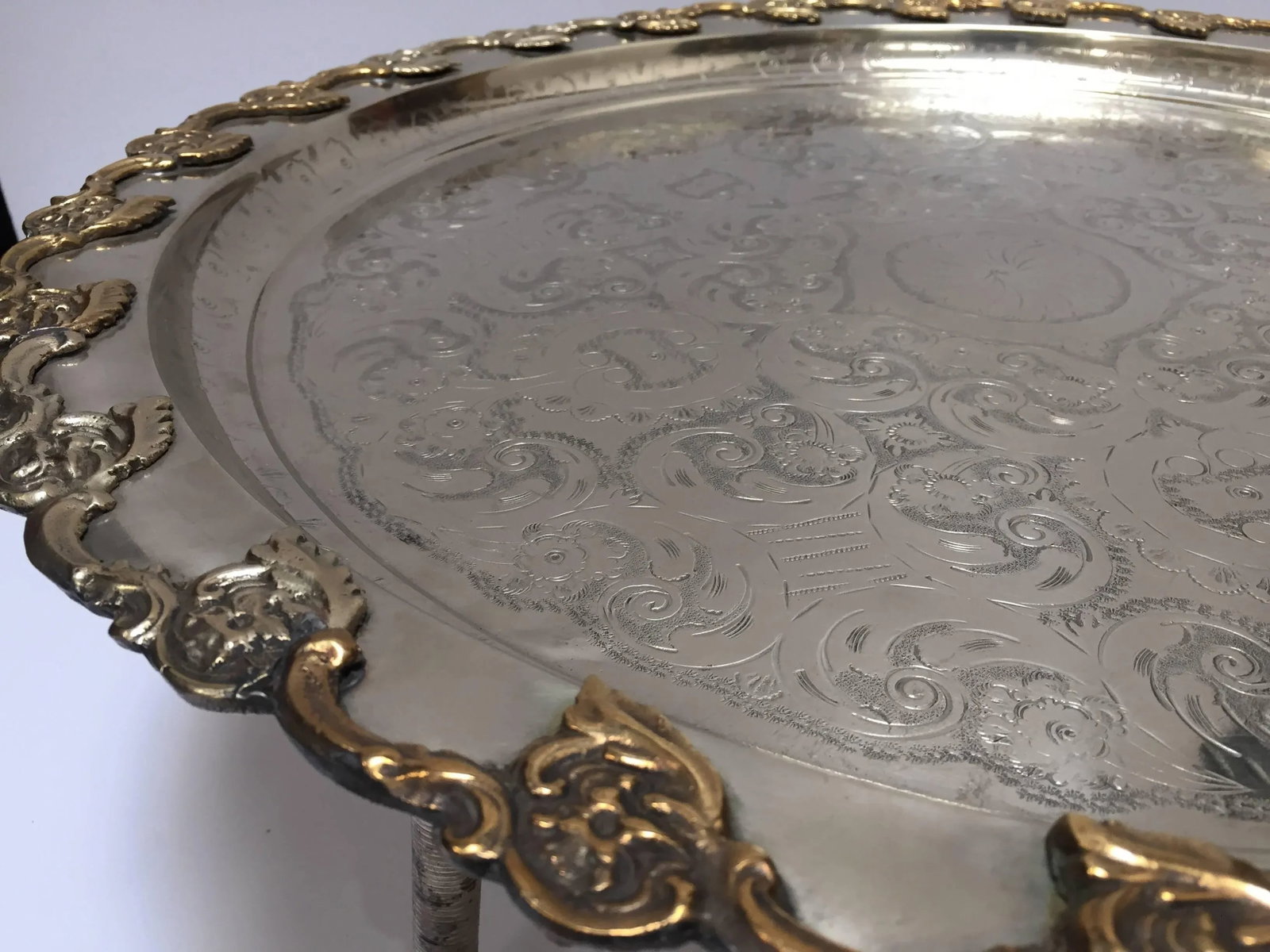 Moroccan Handcrafted Silver Round Tray - 9