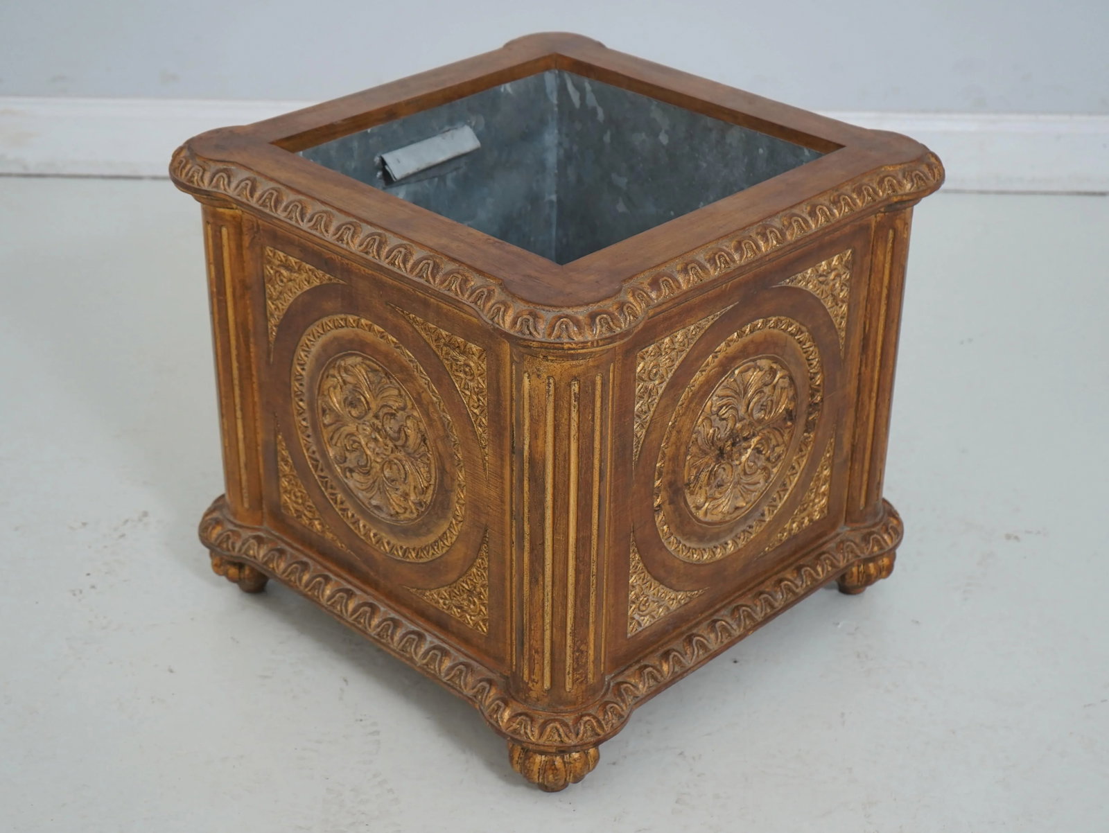Neoclassical Carved Wood Gold Finish Planter Box - 2