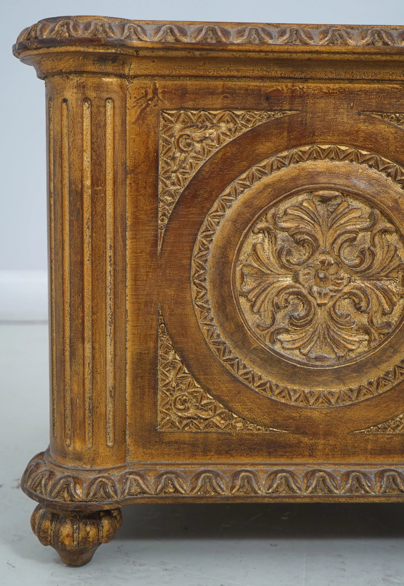 Neoclassical Carved Wood Gold Finish Planter Box - 7
