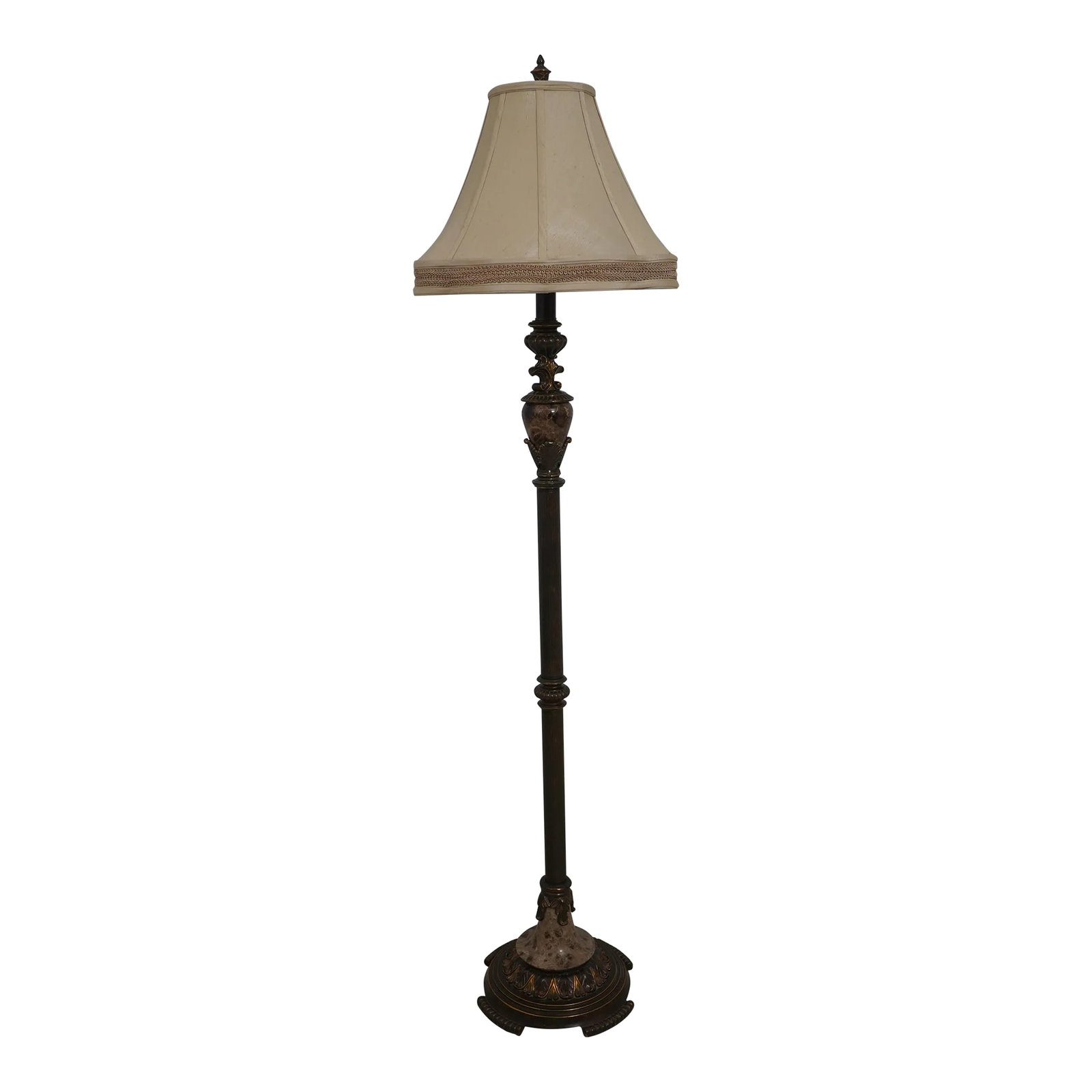 Nice Decorative Floor Lamp W. Marble Inserts: Age: Approx: 20 Years Old Details: Marble Details Metal Column Nice Decorative Shade Condition: Excellent Original Finish & Condition Size: 11w x 11d x 61.5h Shade - 16w x 16d x 12h Condition:</