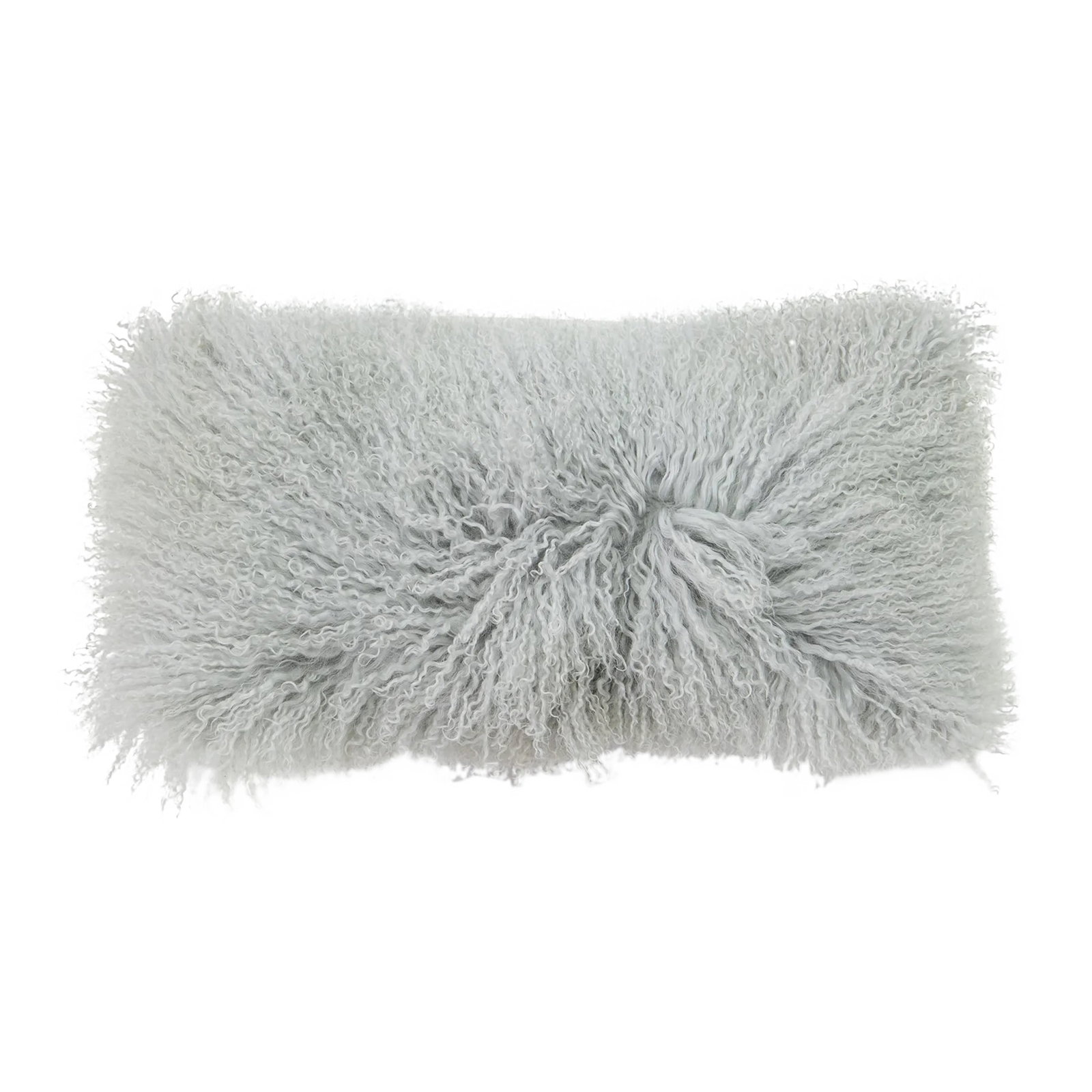 Modern Mongolian Lamb Fur Single Side Pillow in Light Gray: Enhance your home decor with the Modern Mongolian Lamb Fur Single Side Pillow. Designed with meticulous care and crafted from luxurious materials, this hand-made 12" x 24" pillow features a sleek,