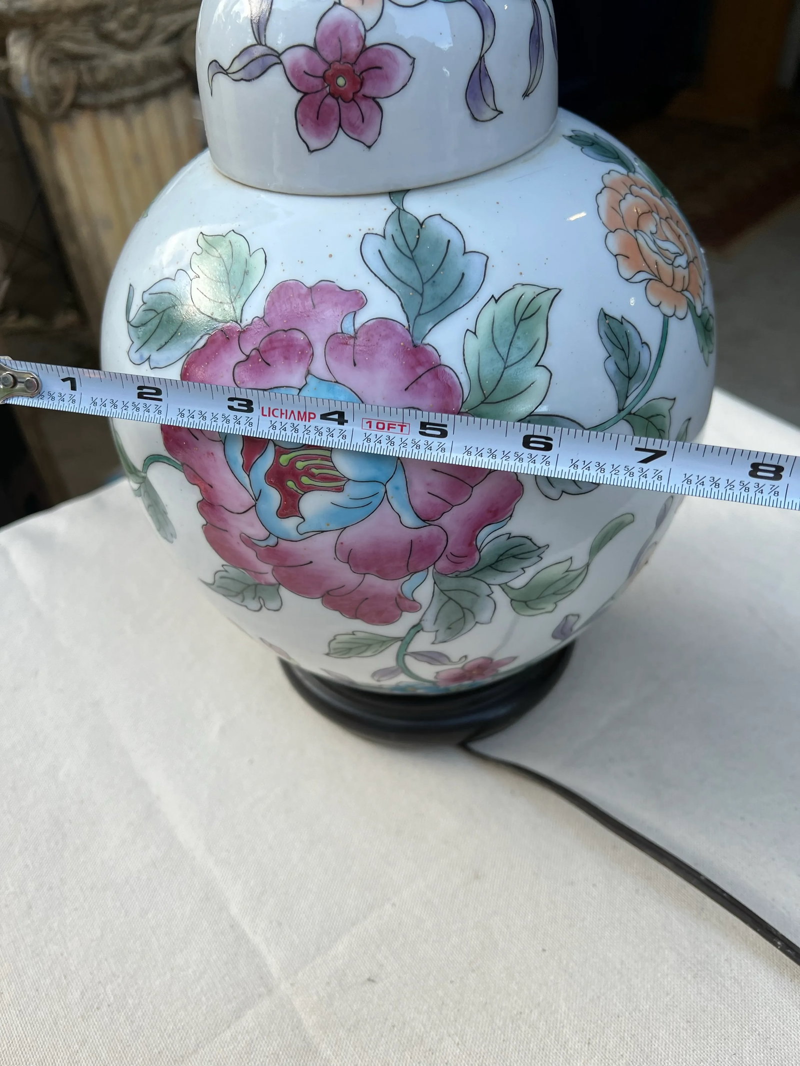 1970s Pink Peony Ming Shaped Petite Lamp - 4