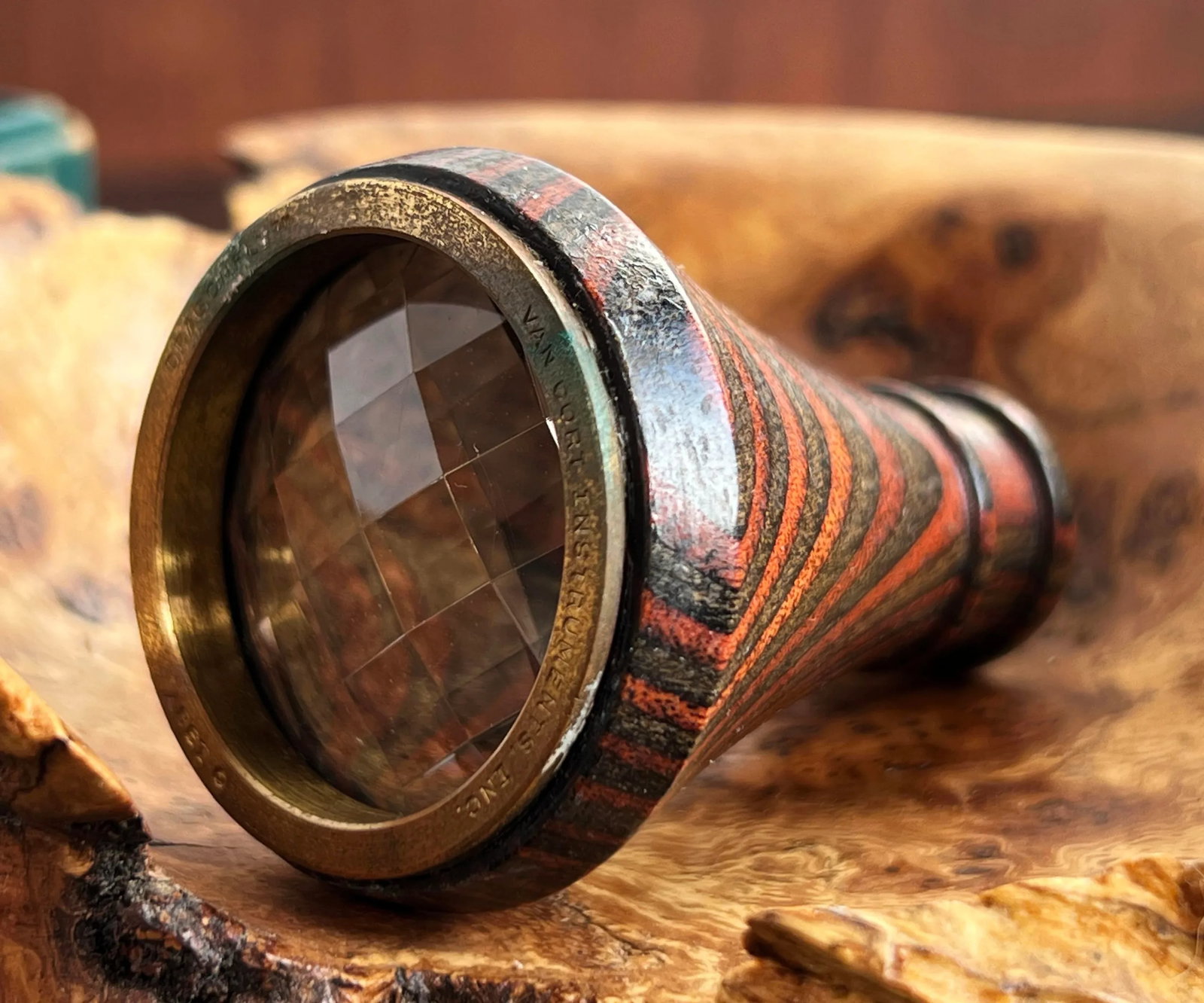 Vintage Exotic Wood & Brass Kaleidoscope - 2