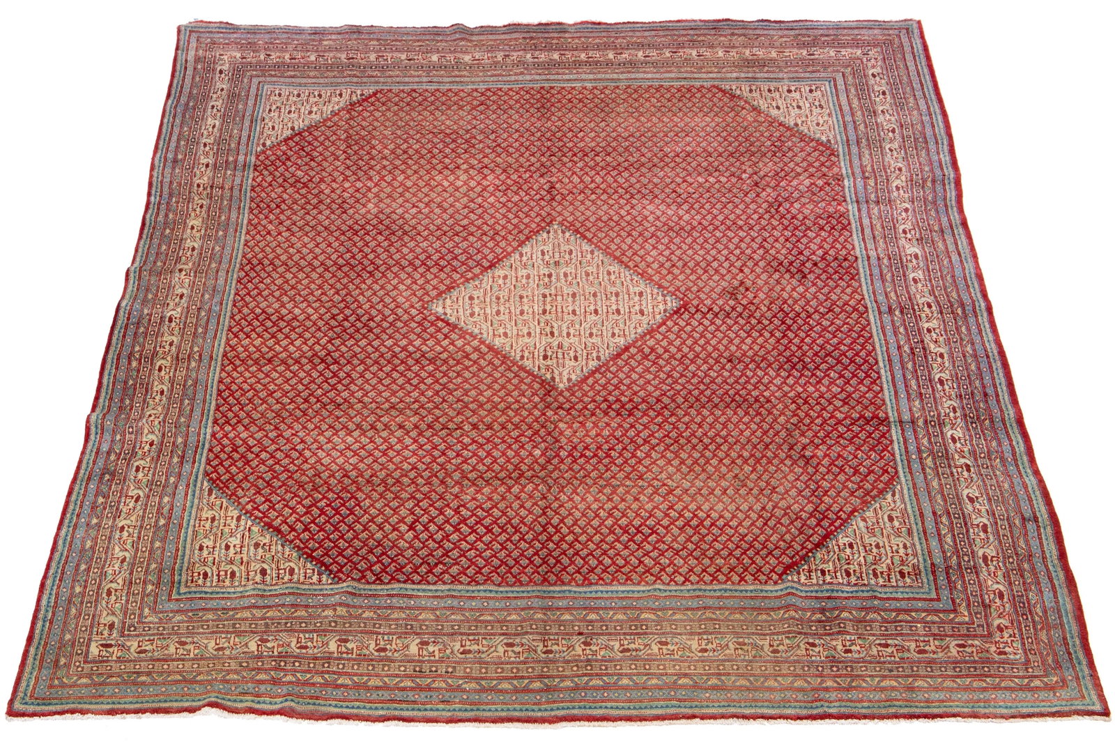 Vintage Red Mahal Persian Wool Rug With All Over Geometric Pattern - 2