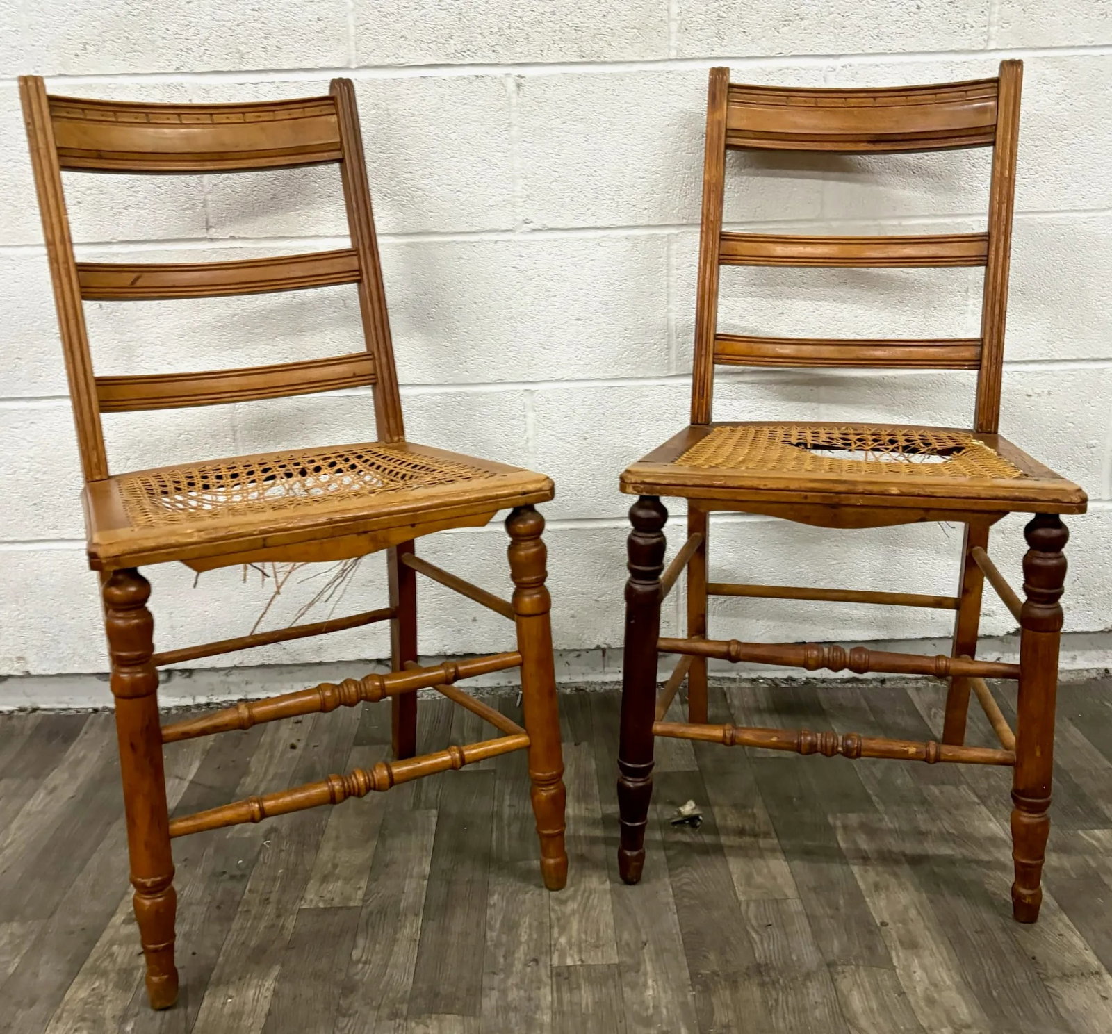 Vintage Colonial Style Ladderback Cane Seat Dining Chairs - Pair - 2
