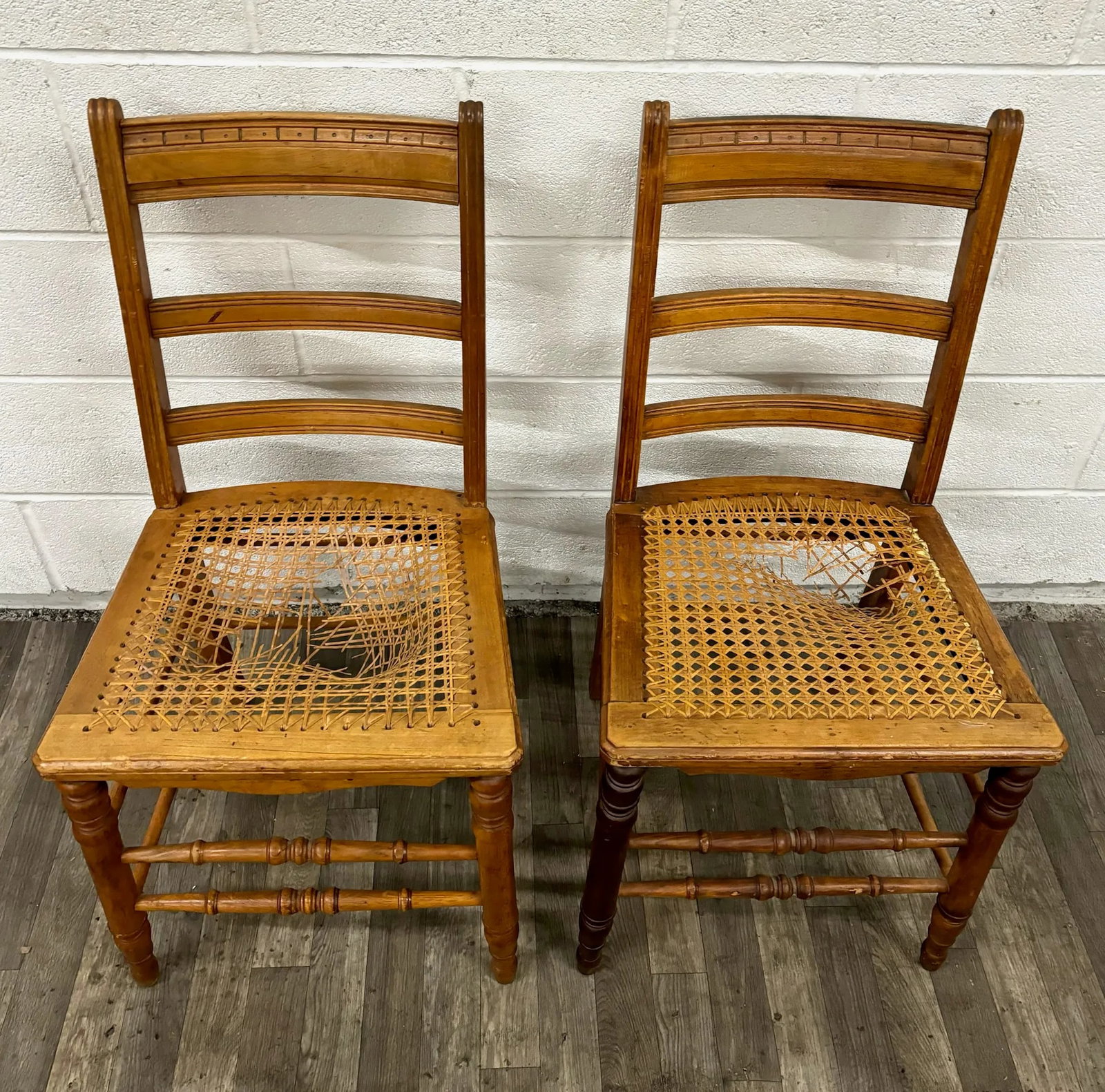 Vintage Colonial Style Ladderback Cane Seat Dining Chairs - Pair - 3