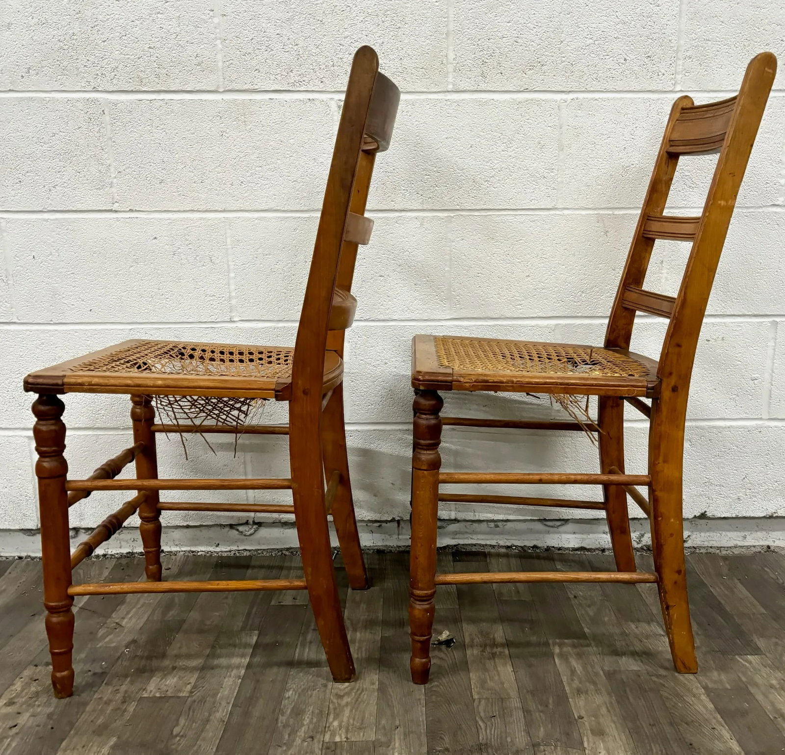 Vintage Colonial Style Ladderback Cane Seat Dining Chairs - Pair - 4
