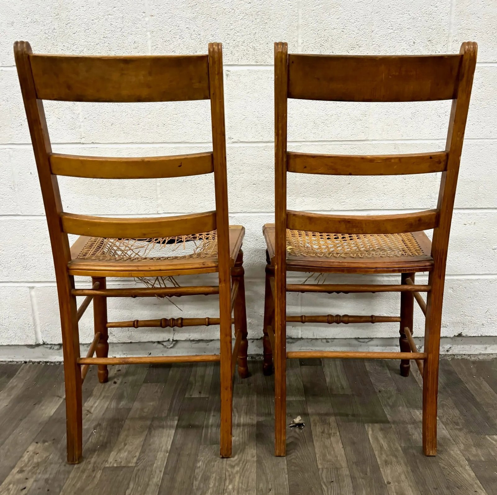 Vintage Colonial Style Ladderback Cane Seat Dining Chairs - Pair - 6