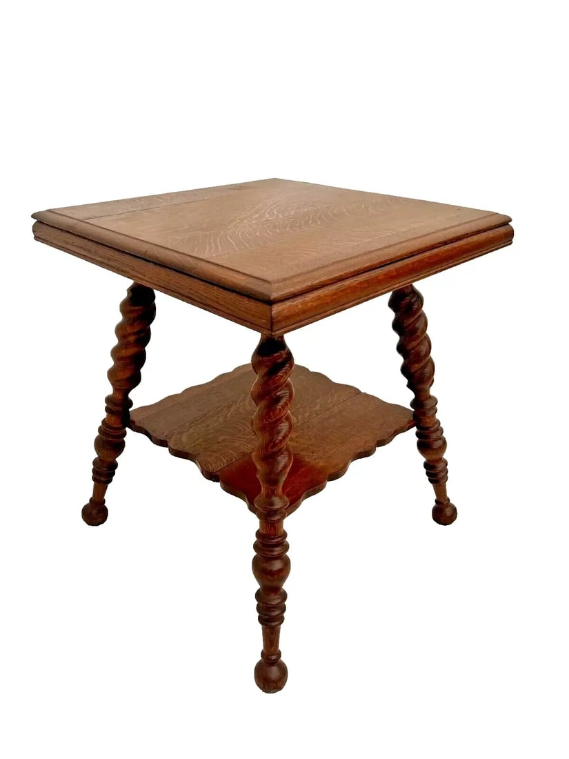 Antique Victorian Table Bottom Shelf Oak Barley Twist Legs Glass Ball Claw Feet - 2
