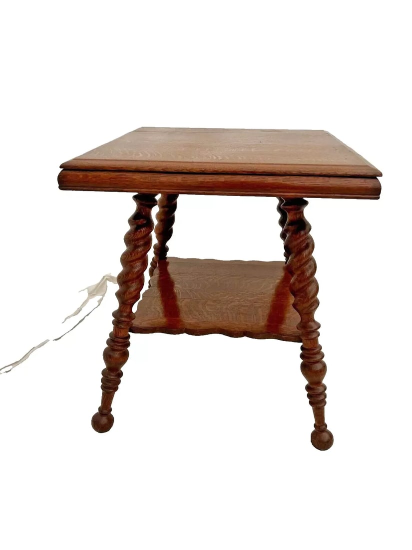 Antique Victorian Table Bottom Shelf Oak Barley Twist Legs Glass Ball Claw Feet - 3