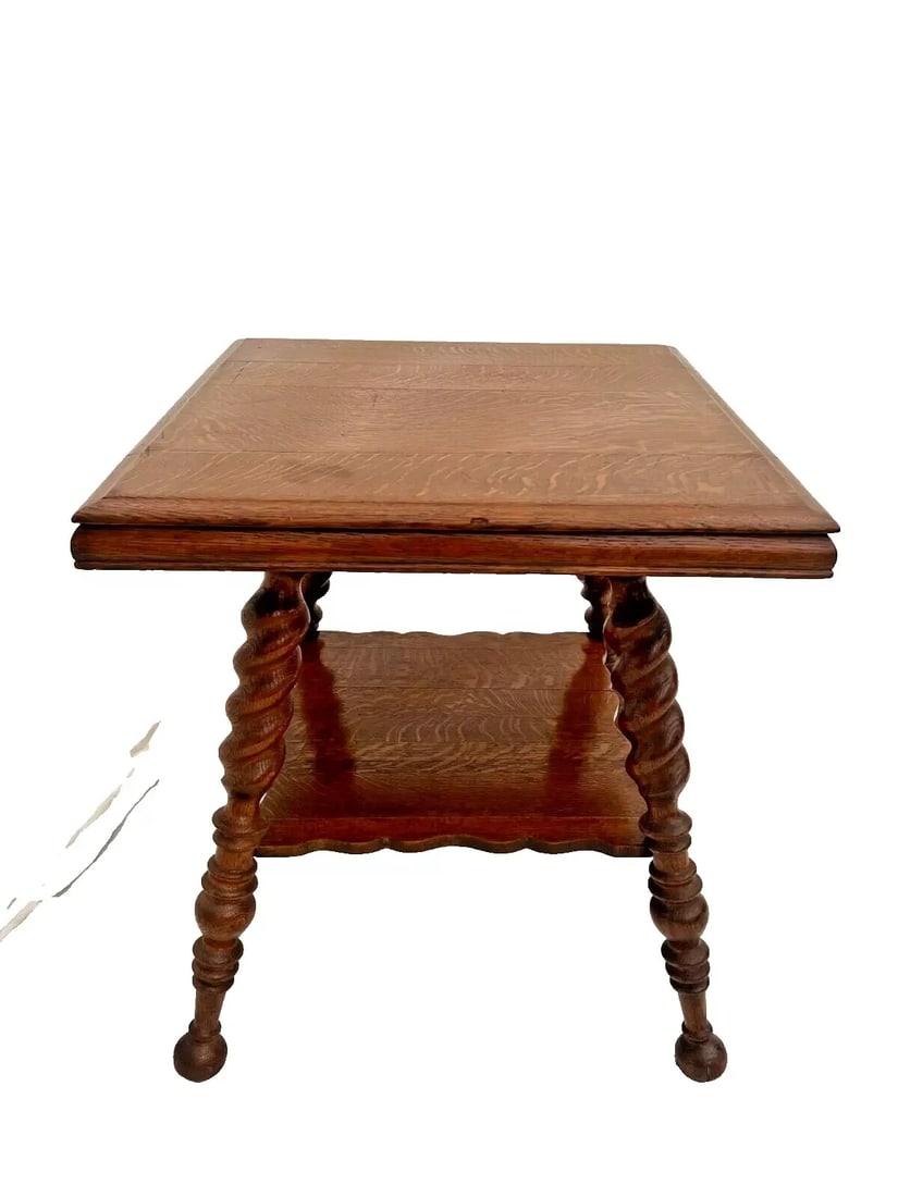 Antique Victorian Table Bottom Shelf Oak Barley Twist Legs Glass Ball Claw Feet - 5