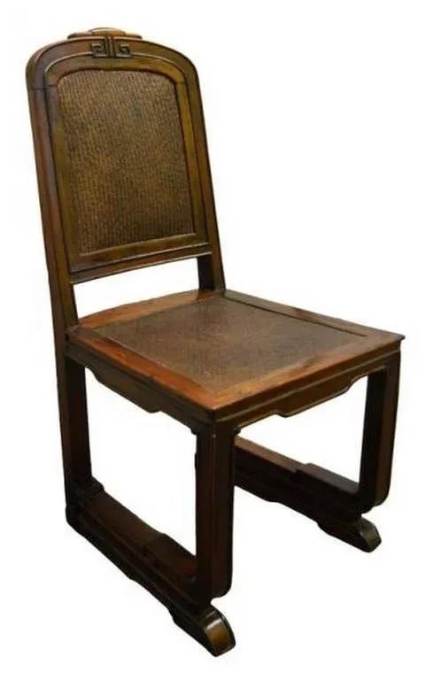 Antique Dark Brown Lacquer Side Chair With Rattan Seat From China, 19th Century - 2
