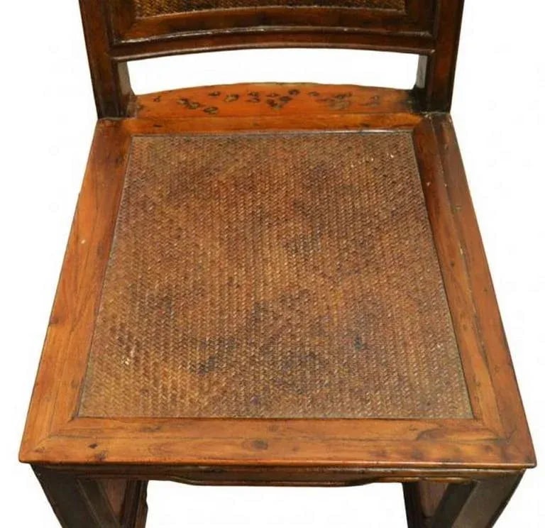 Antique Dark Brown Lacquer Side Chair With Rattan Seat From China, 19th Century - 5