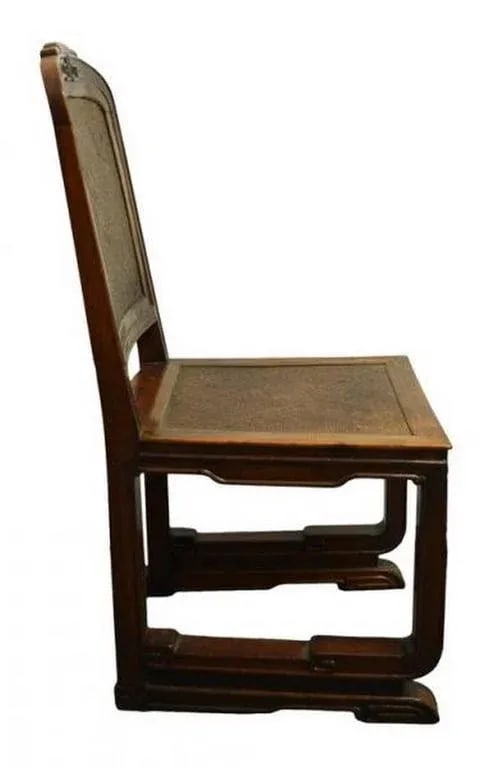 Antique Dark Brown Lacquer Side Chair With Rattan Seat From China, 19th Century - 7