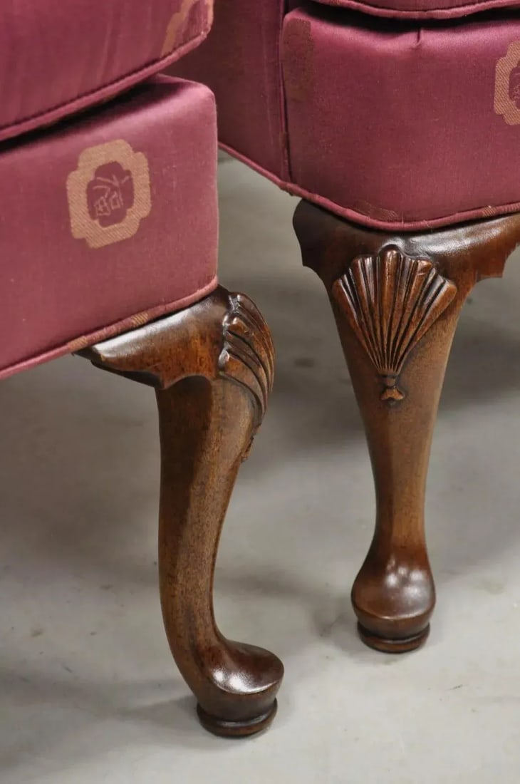 Late 20th Century Vintage Woodmark Originals Queen Anne Style Mahogany Wingback Chairs - a Pair - 3