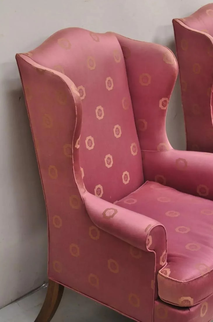 Late 20th Century Vintage Woodmark Originals Queen Anne Style Mahogany Wingback Chairs - a Pair - 6