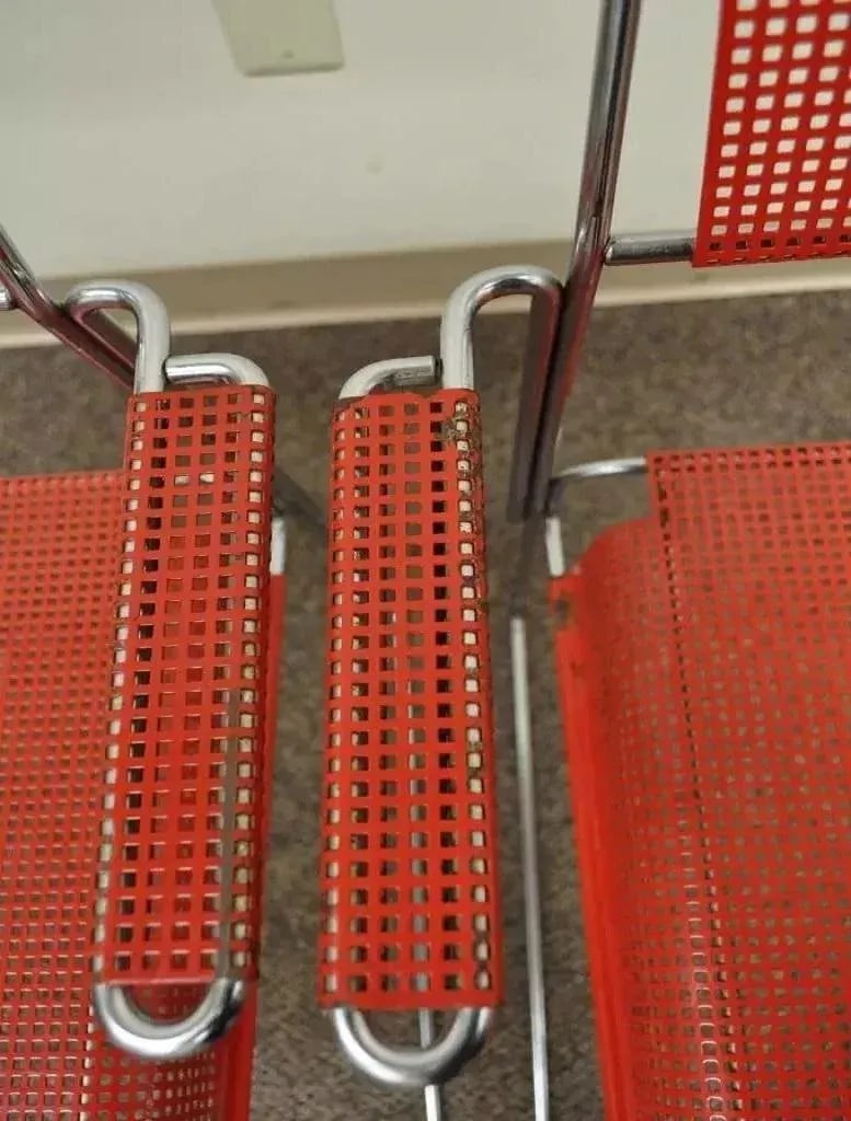 Vintage Tomado Style Mid Century Modern Red Stacking Chrome Metal Mesh Chairs- a Pair - 5