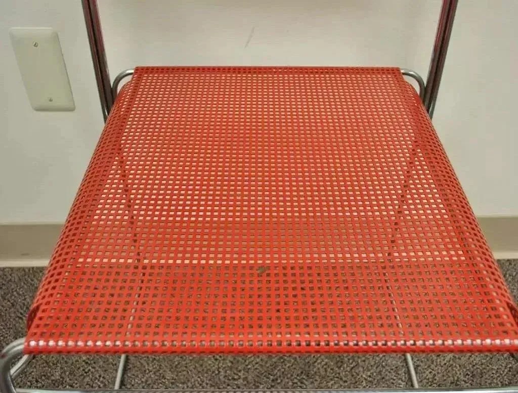 Vintage Tomado Style Mid Century Modern Red Stacking Chrome Metal Mesh Chairs- a Pair - 6