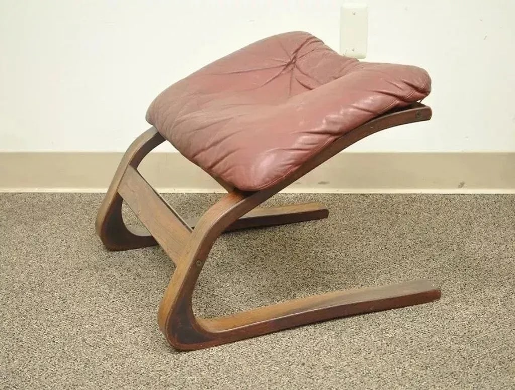 Rybo Rykken Mid 20th Century Modern Rosewood Leather Kengu Lounge Chair and Ottoman - 3