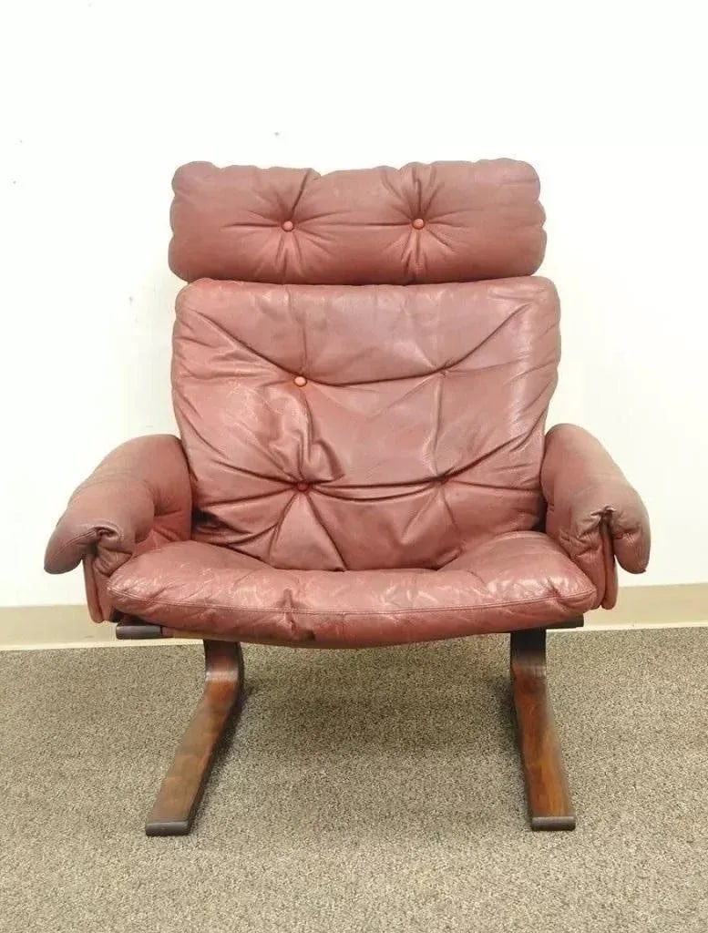 Rybo Rykken Mid 20th Century Modern Rosewood Leather Kengu Lounge Chair and Ottoman - 4