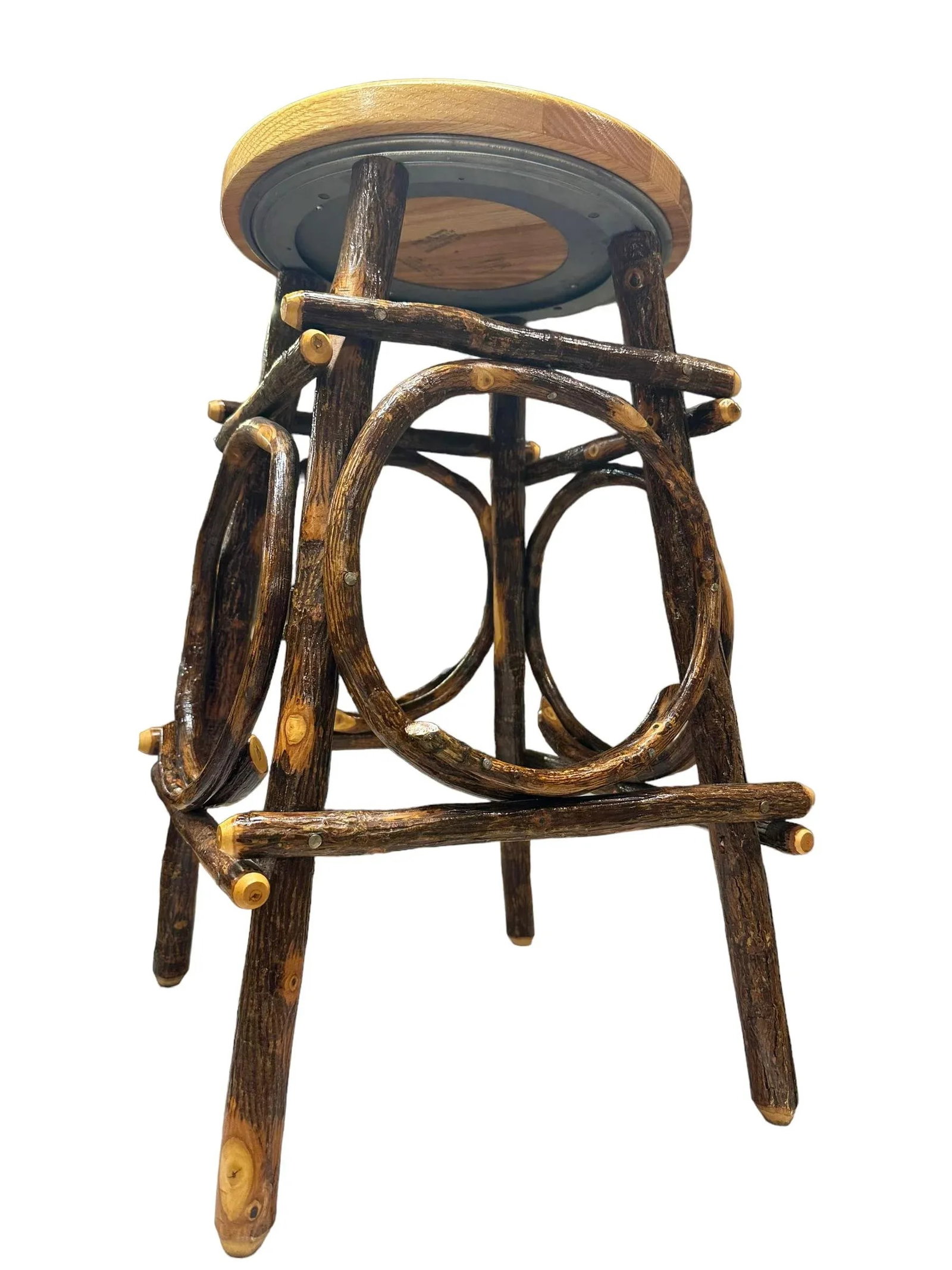 Amish Folk Art Bentwood Hickory and Oak Hand Crafted Swivel Stools -a Pair - 4