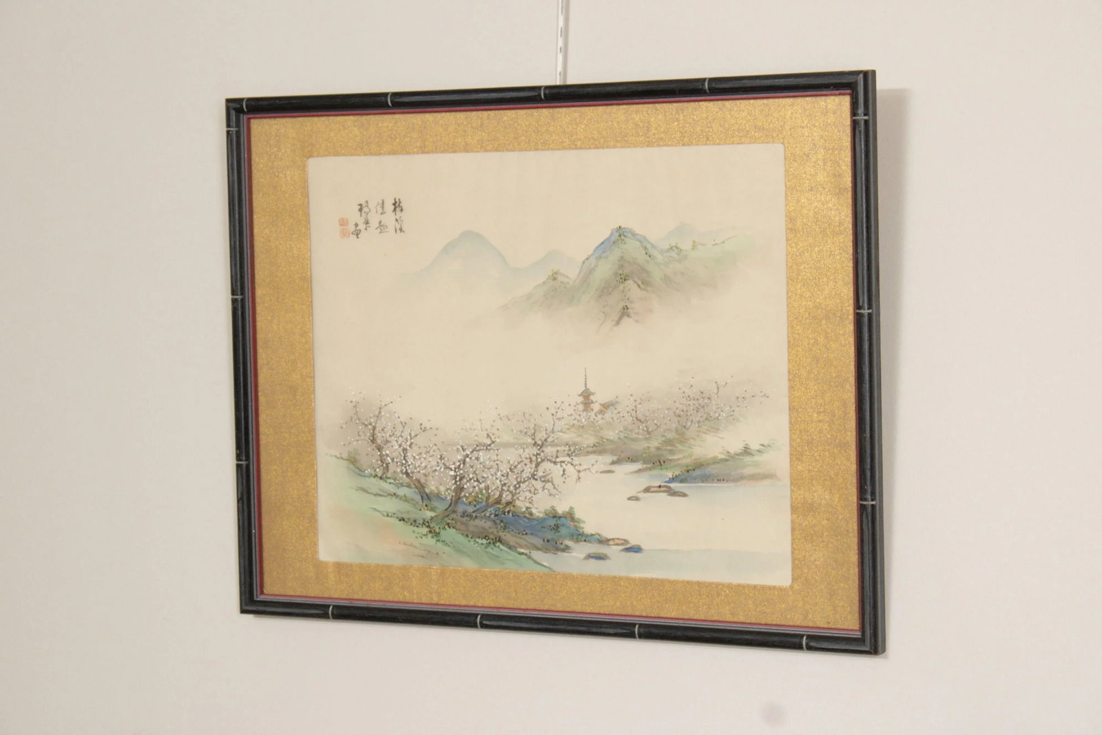 Chinese Mountain Village Landscape Painting On Silk, Custom Framed - 3