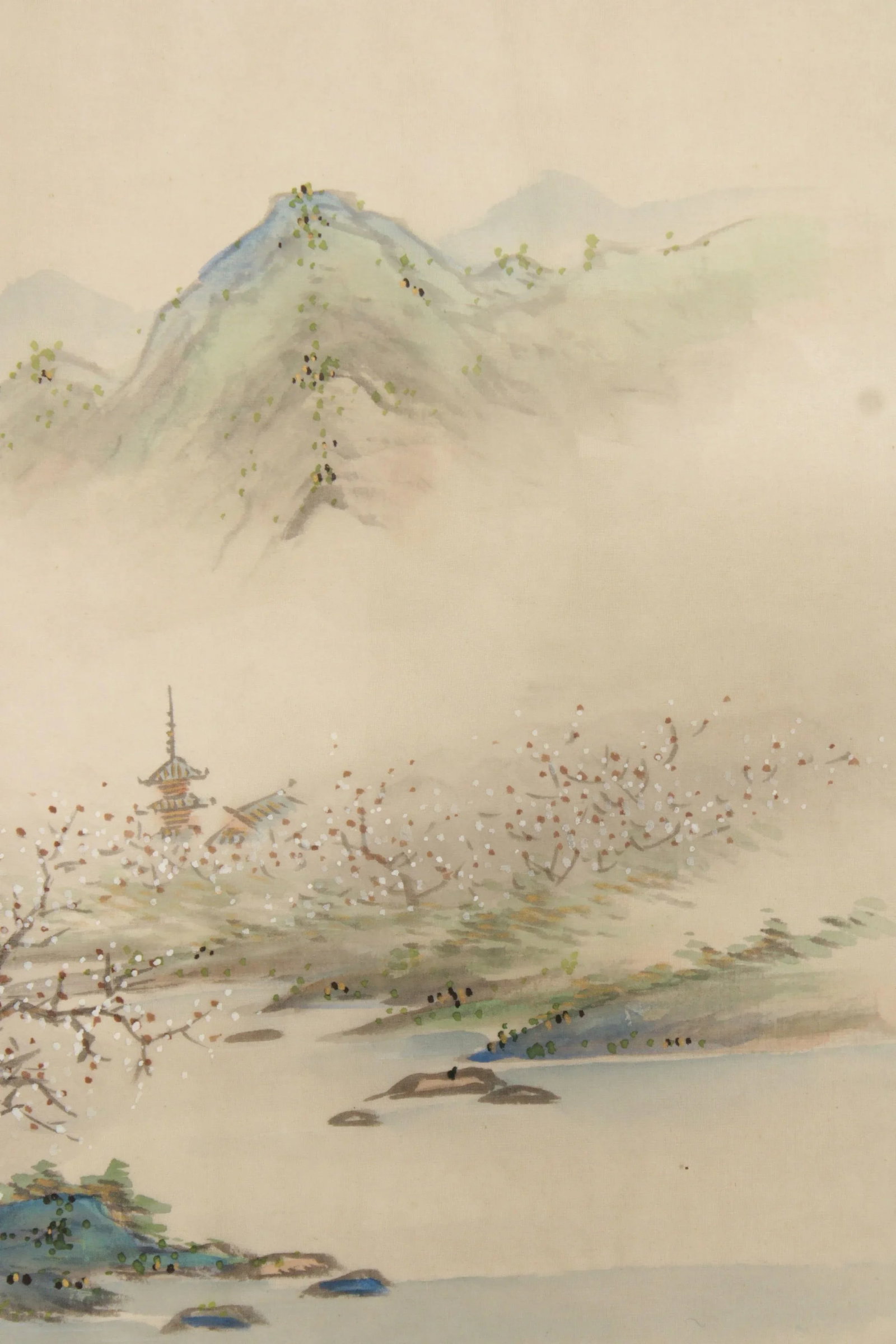 Chinese Mountain Village Landscape Painting On Silk, Custom Framed - 9