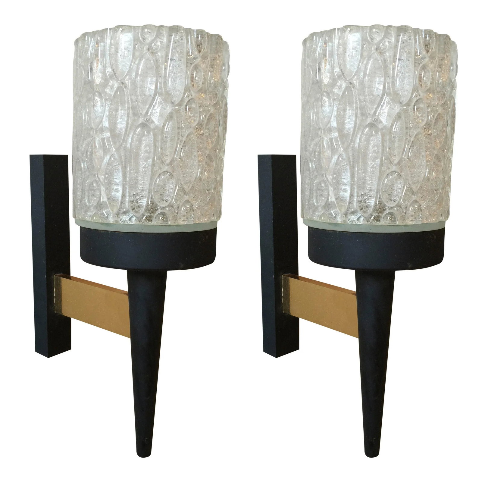Brutalist Thick Textured Glass Sconces, France Late 1960s - a Pair - 7