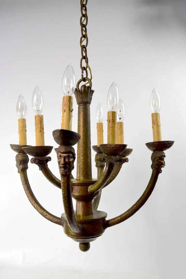 Eight-Light Greco Roman Revival Arts & Crafts Chandelier - 2