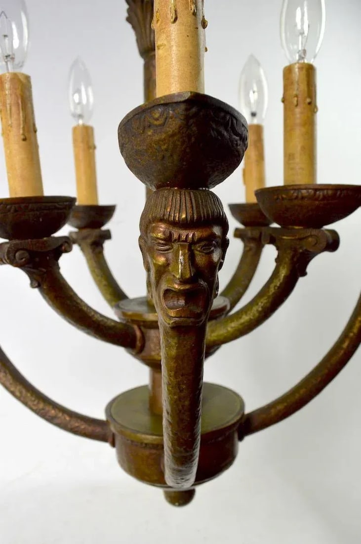 Eight-Light Greco Roman Revival Arts & Crafts Chandelier - 4