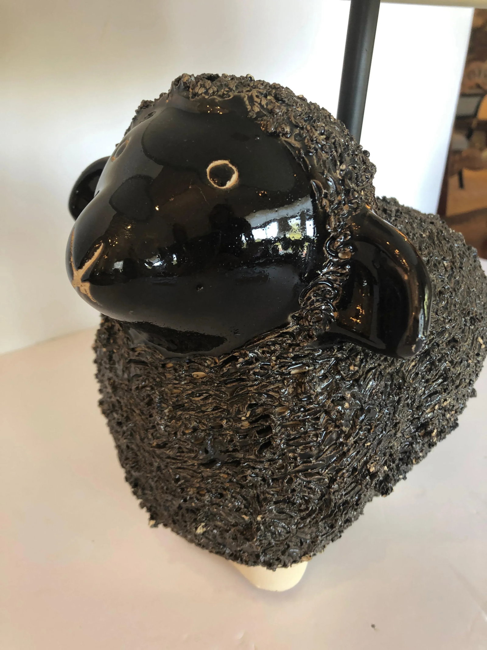Handmade Black Ceramic Sheep Lamp - 5