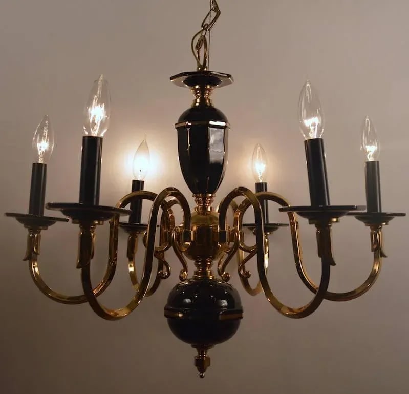Six-Light Candle Style Black and Brass Chandelier - 2
