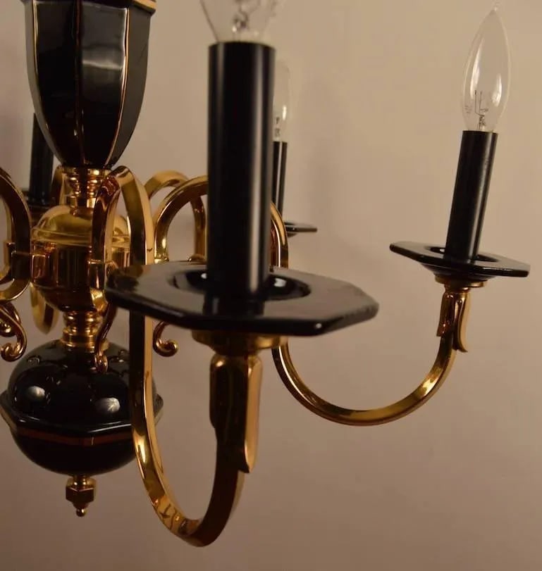 Six-Light Candle Style Black and Brass Chandelier - 4