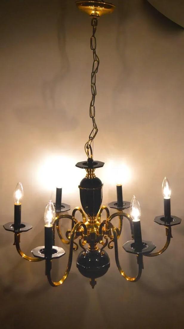 Six-Light Candle Style Black and Brass Chandelier - 5