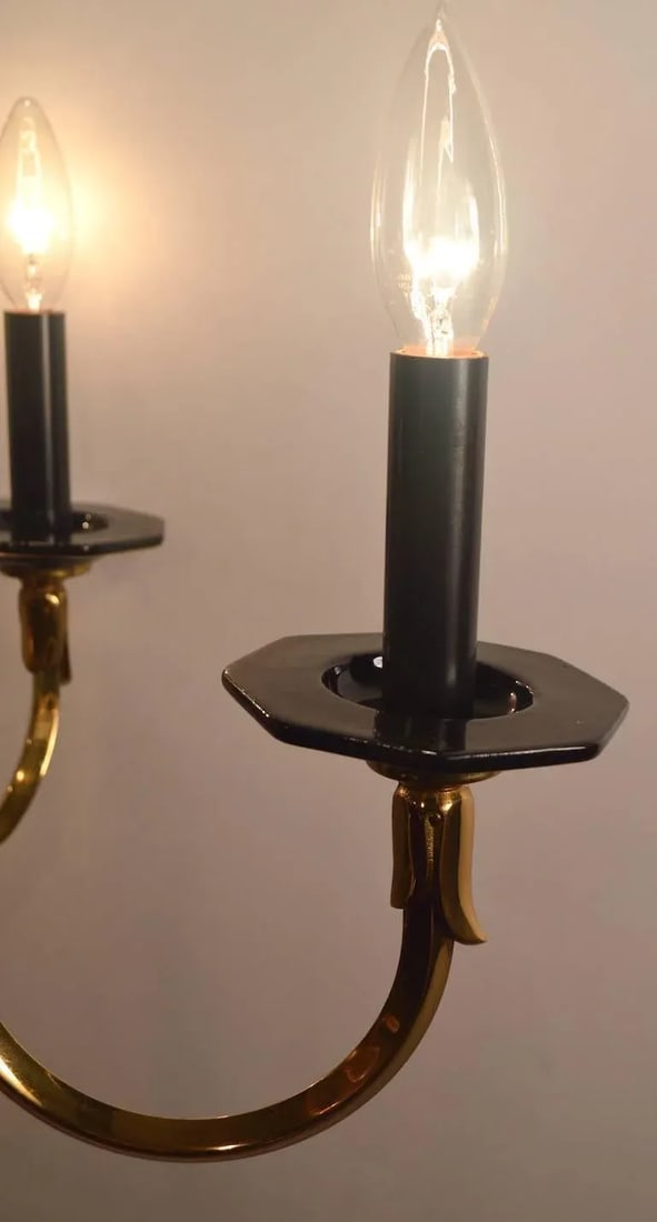 Six-Light Candle Style Black and Brass Chandelier - 6