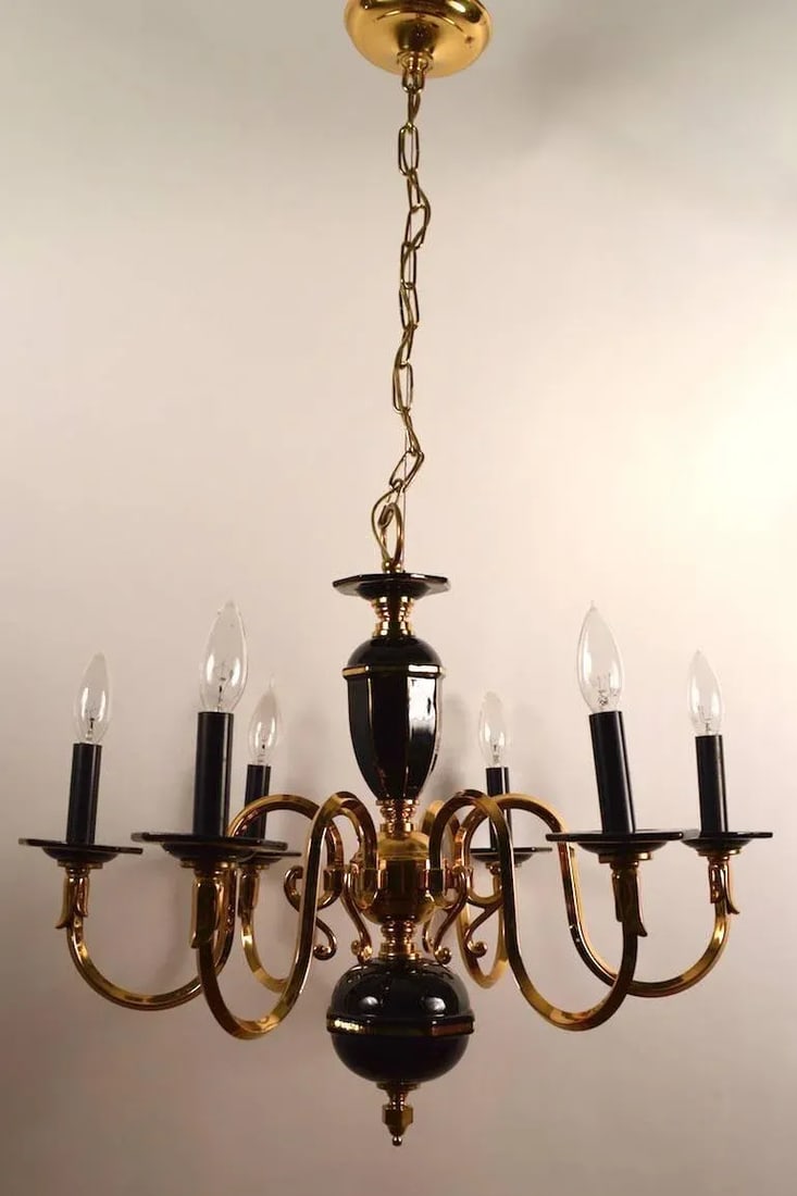 Six-Light Candle Style Black and Brass Chandelier - 7