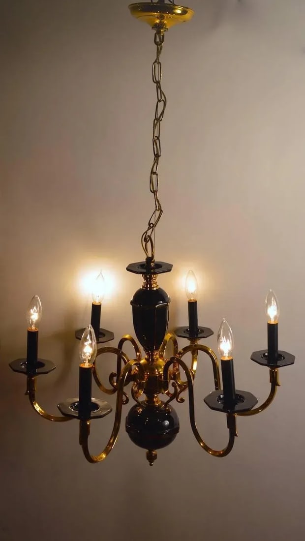 Six-Light Candle Style Black and Brass Chandelier - 8