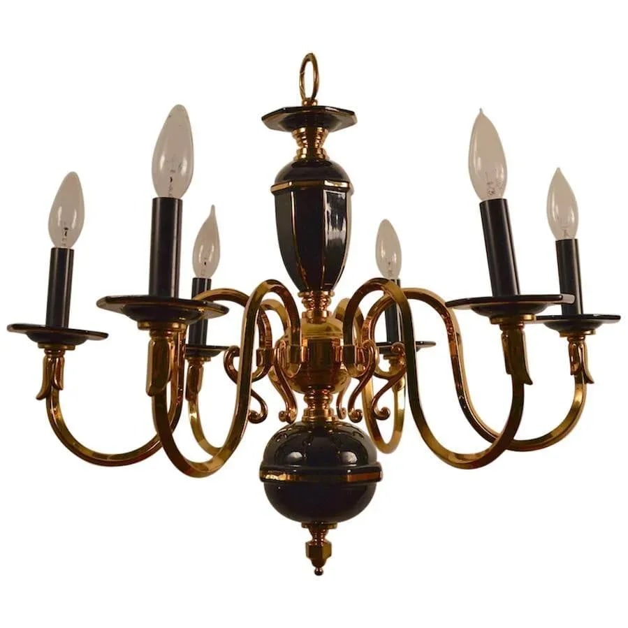 Six-Light Candle Style Black and Brass Chandelier - 9
