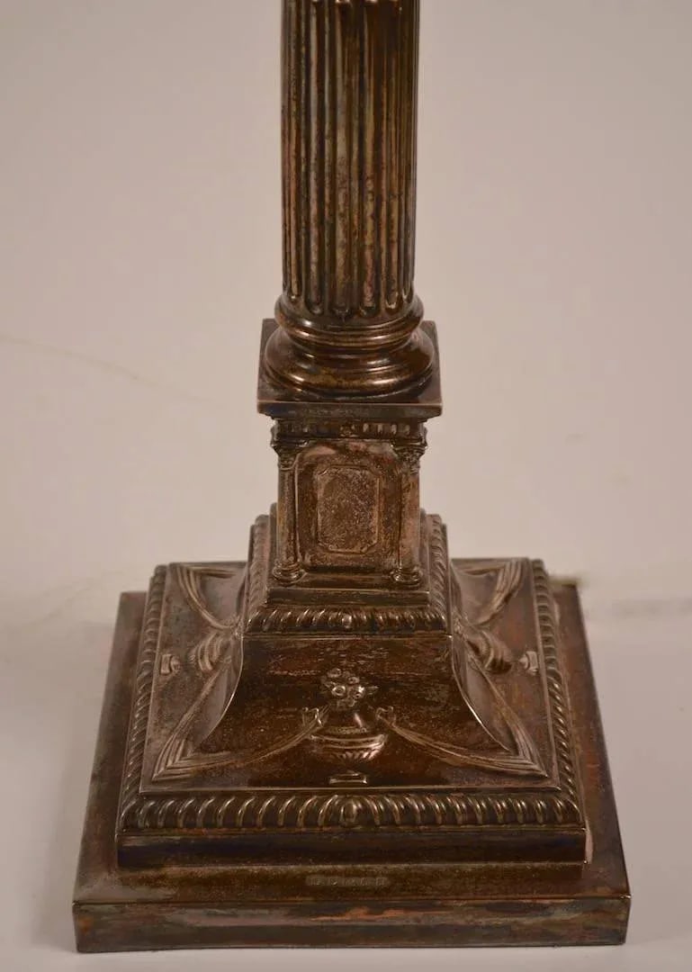 Classical Silver Plate Column Lamps - a Pair - 2