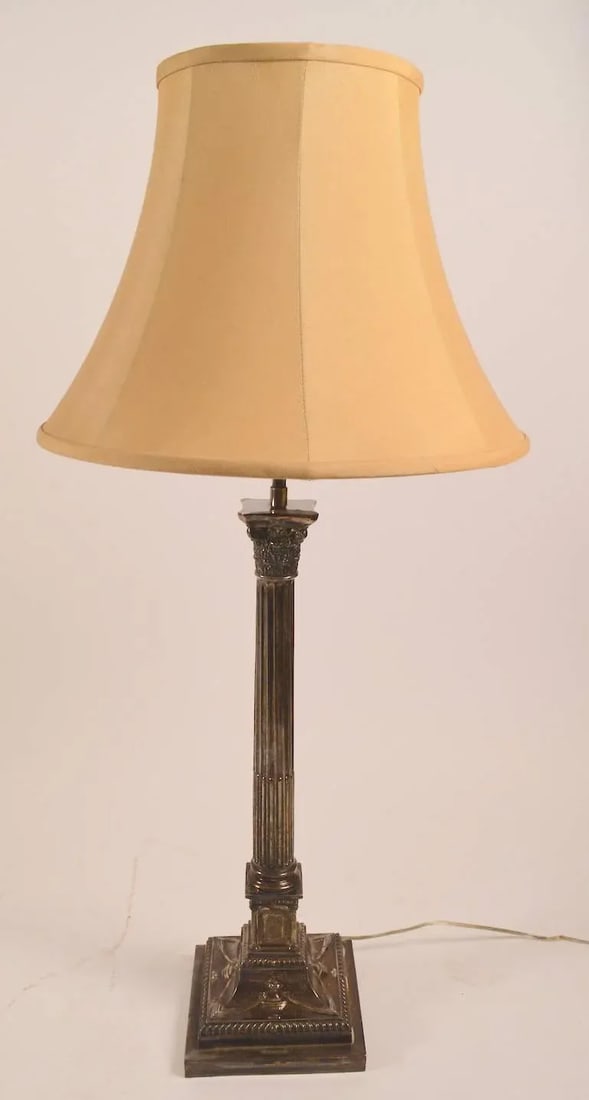 Classical Silver Plate Column Lamps - a Pair - 3