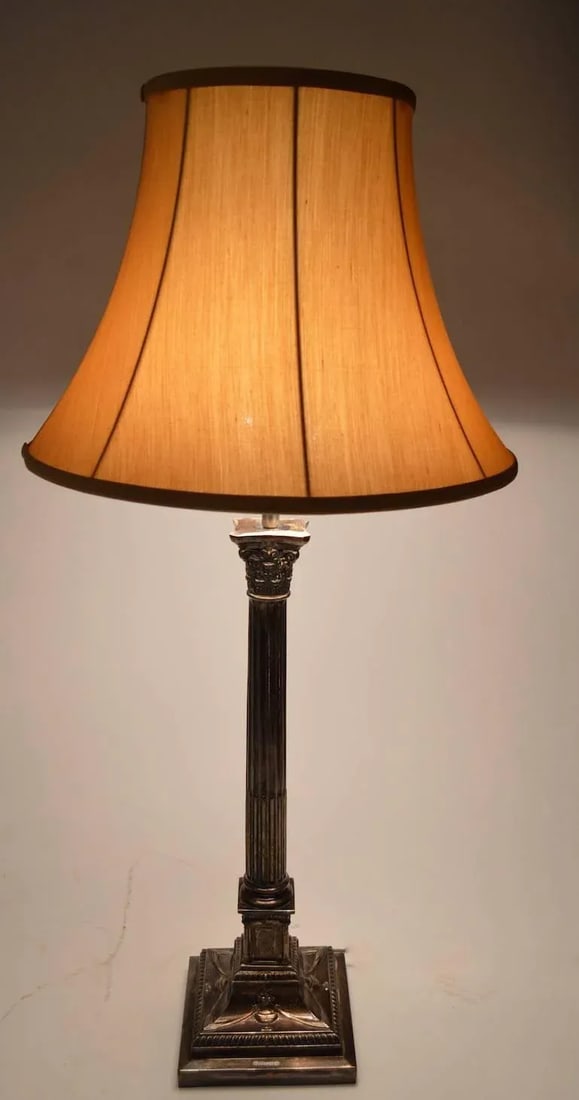 Classical Silver Plate Column Lamps - a Pair - 4
