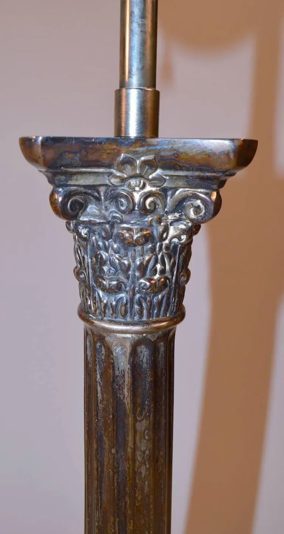 Classical Silver Plate Column Lamps - a Pair - 5