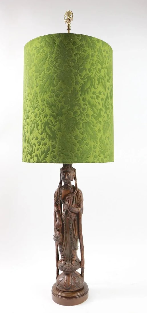 Carved Wood Tibetan Buddha Table Lamps - a Pair - 4