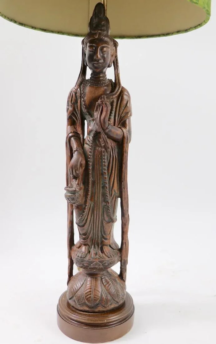 Carved Wood Tibetan Buddha Table Lamps - a Pair - 6