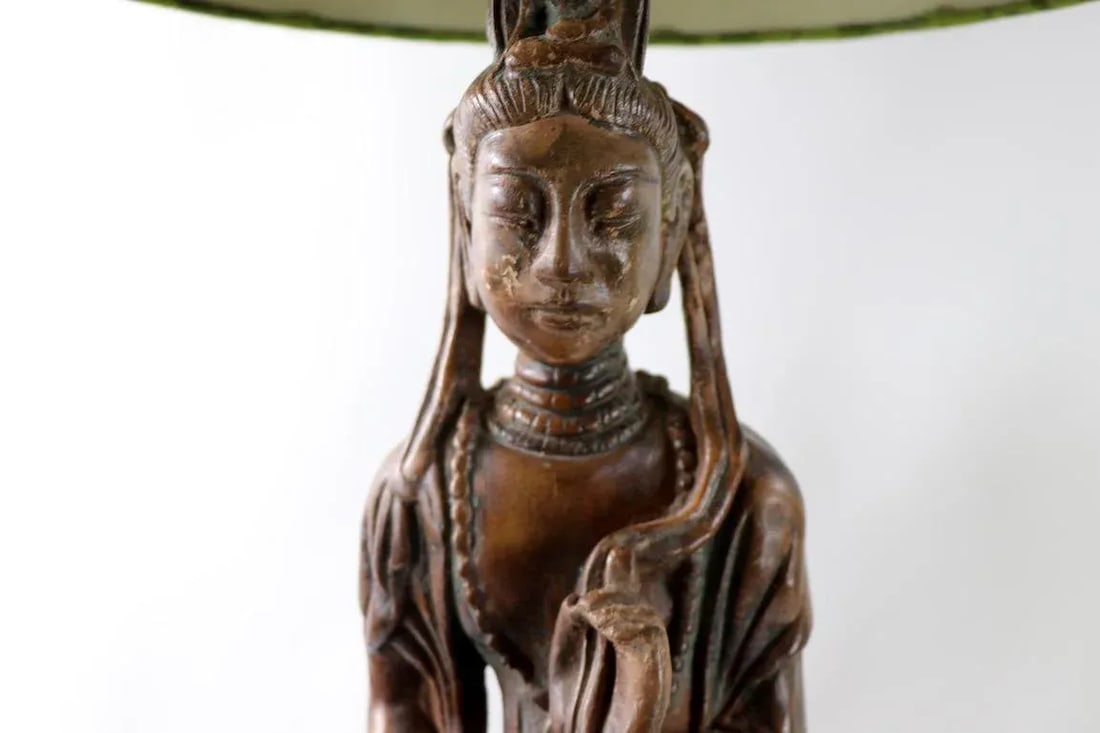 Carved Wood Tibetan Buddha Table Lamps - a Pair - 8