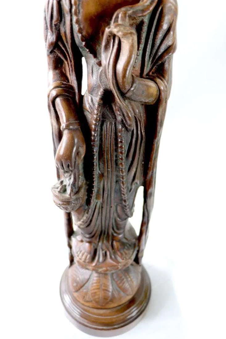 Carved Wood Tibetan Buddha Table Lamps - a Pair - 9