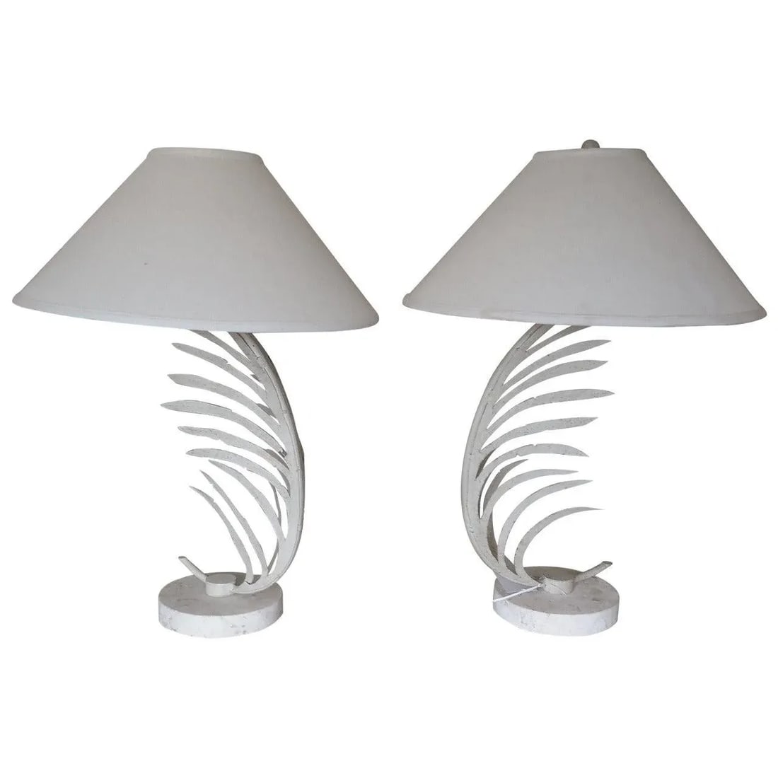 Iron Palm Leaf Table Lamps - a Pair - 7