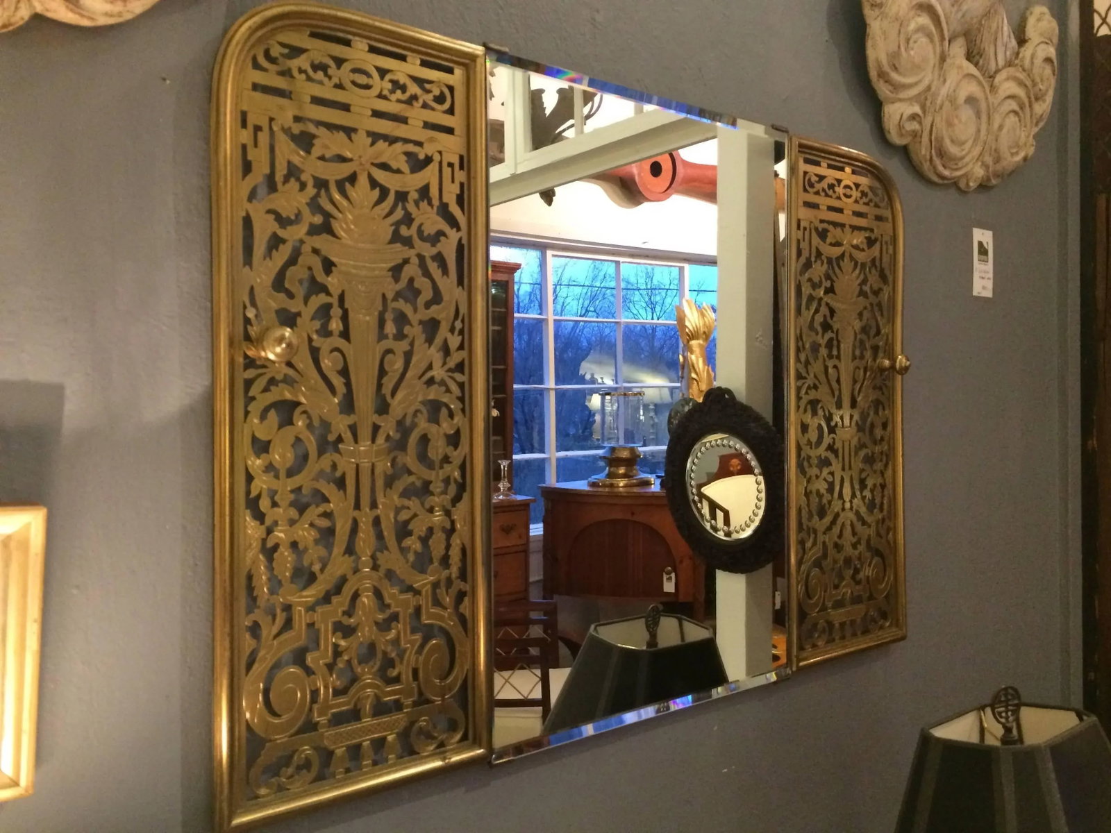 Clever Custom Mirror Made From Victorian Brass Fireplace Fender - 2