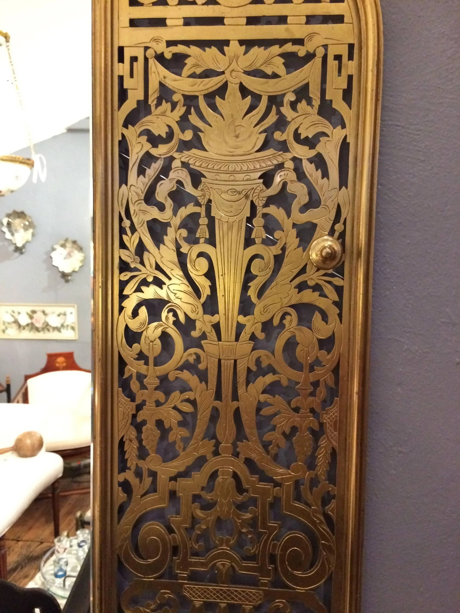 Clever Custom Mirror Made From Victorian Brass Fireplace Fender - 4